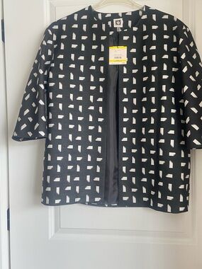 Anne Klein Black Jacket with White Geometric Print